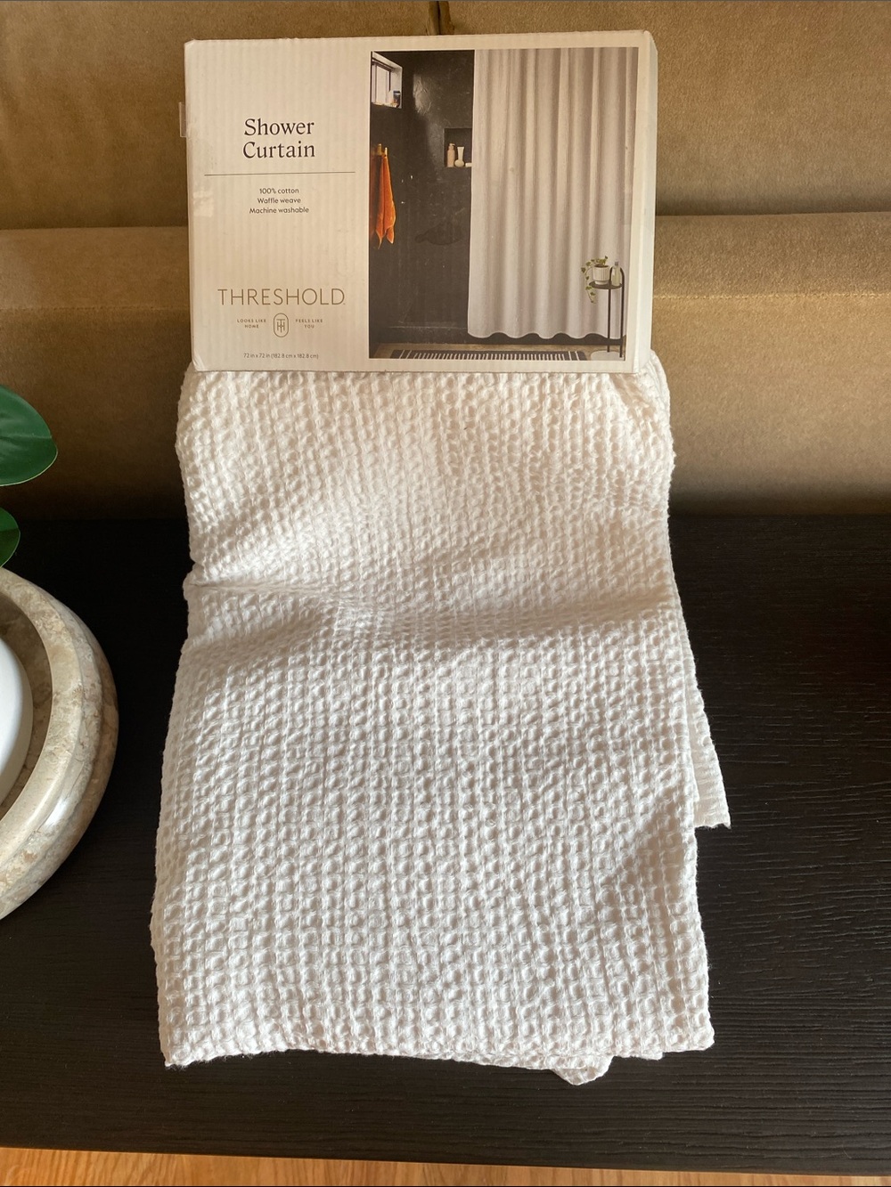 NWT Threshold White Waffle Cotton Shower Curtain Panel
